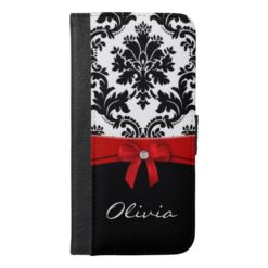 Damask Ribbon Bow Red iPhone 6/6s Plus Wallet Case