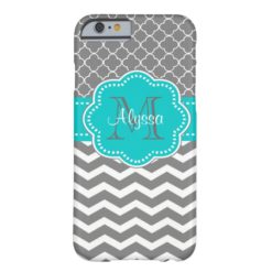 Dark Gray and Blue Chevron Personalized Barely There iPhone 6 Case