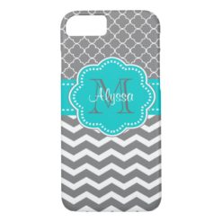 Dark Gray and Blue Chevron Personalized iPhone 7 Case