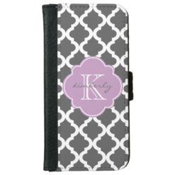Dark Gray and Lilac Moroccan Quatrefoil Print iPhone 6/6s Wallet Case