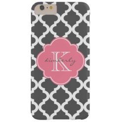 Dark Gray and Pink Moroccan Quatrefoil Print Barely There iPhone 6 Plus Case