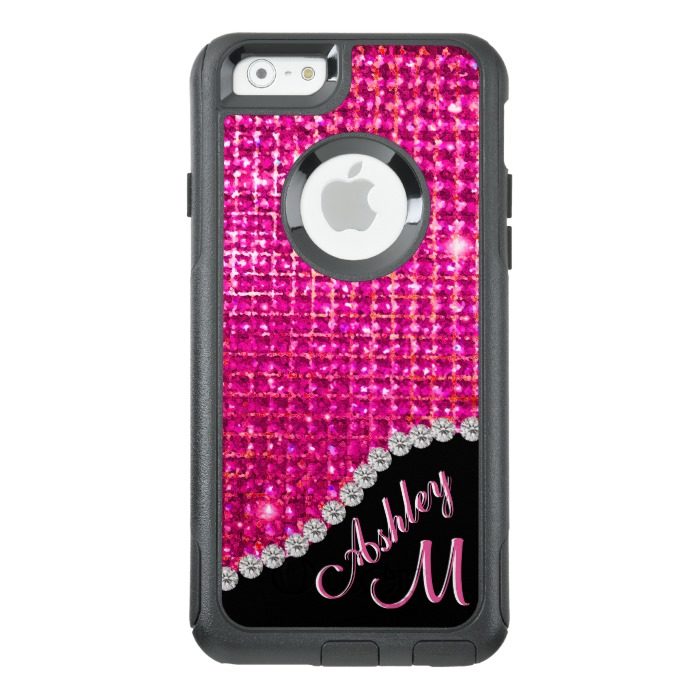 Diamond Hot Pink Rhinestone Monogram Look OtterBox iPhone 6/6s Case