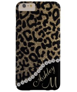 Diamond and Leopard Glitter Monogram Barely There iPhone 6 Plus Case