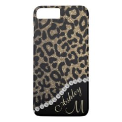 Diamond and Leopard Glitter Monogram iPhone 7 Plus Case