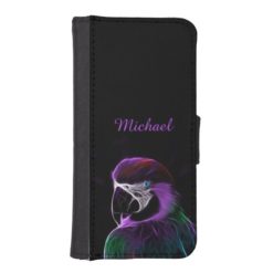 Digital purple parrot fractal wallet phone case for iPhone SE/5/5s