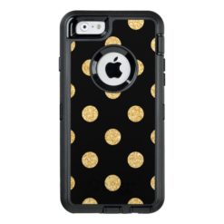 Elegant Black And Gold Glitter Polka Dots Pattern OtterBox Defender iPhone Case