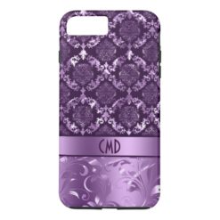 Elegant Black And Metallic Purple Damasks & Lace iPhone 7 Plus Case