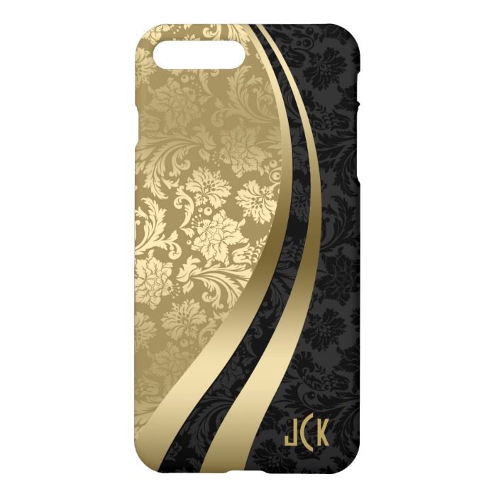 Elegant Black & Gold Metallic Floral Damasks iPhone 7 Plus Case