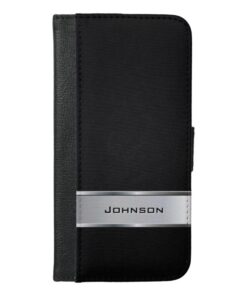 Elegant Black Leather Look with Silver Metal Label iPhone 6/6s Plus Wallet Case