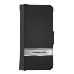 Elegant Black Leather Look with Silver Metal Label iPhone SE/5/5s Wallet