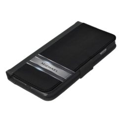 Elegant Black Leather and Silver Metal Label Look iPhone 6/6s Plus Wallet Case