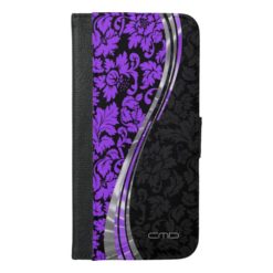 Elegant Black & Purple Damasks With Silver Accents iPhone 6/6s Plus Wallet Case