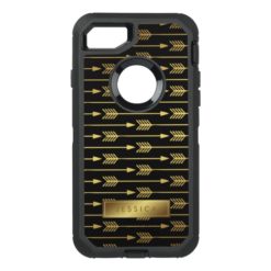 Elegant Black and Printed Gold Arrows Pattern OtterBox Defender iPhone 7 Case