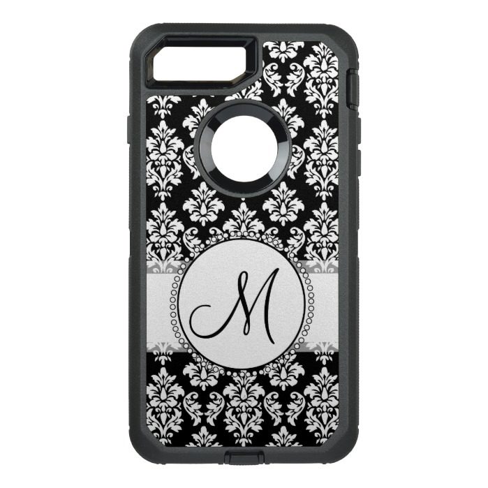 Elegant Black and White Damask Pattern Monogram OtterBox Defender iPhone 7 Plus Case