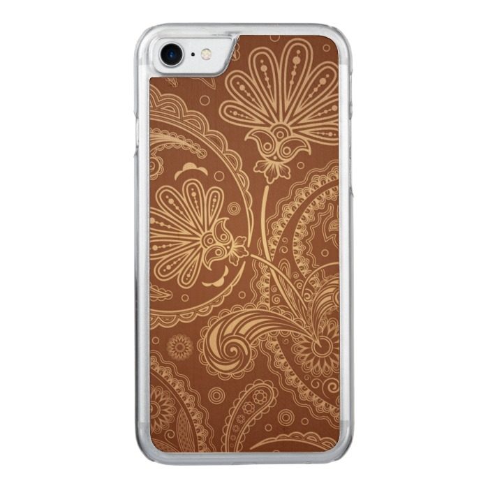 Elegant Brown Floral Paisley Pattern Carved iPhone 7 Case