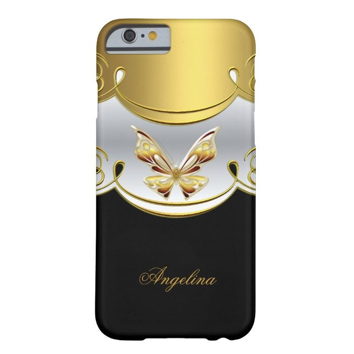 Elegant Classy Gold Black White Butterfly Barely There iPhone 6 Case