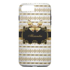 Elegant Gold Black White Jewel Stripe Butterfly iPhone 7 Plus Case