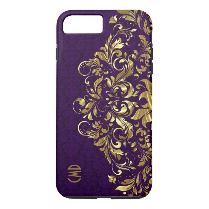 Elegant Gold Floral Lace Purple Damasks iPhone 7 Plus Case