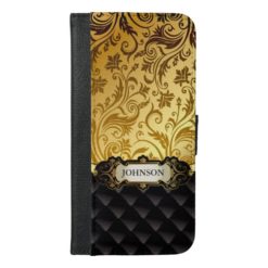 Elegant Gold Vintage Shadow Damask Black Diamond iPhone 6/6s Plus Wallet Case