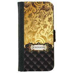 Elegant Gold Vintage Shadow Damask Black Diamond iPhone 6/6s Wallet Case