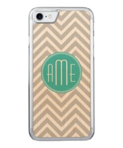 Elegant Modern Gray Chevron and Mint Monogram Carved iPhone 7 Case