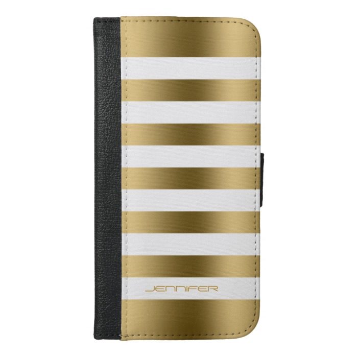 Elegant Modern White & Gold Stripes iPhone 6/6s Plus Wallet Case