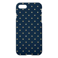 Elegant Navy Blue Gold Glitter Polka Dots Pattern iPhone 7 Case