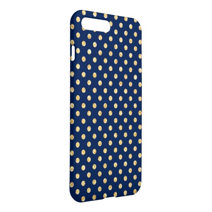 Elegant Navy Blue Gold Glitter Polka Dots Pattern iPhone 7 Plus Case