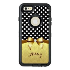 Elegant Polka Dots Gold Ribbon Diamond Damask OtterBox Defender iPhone Case