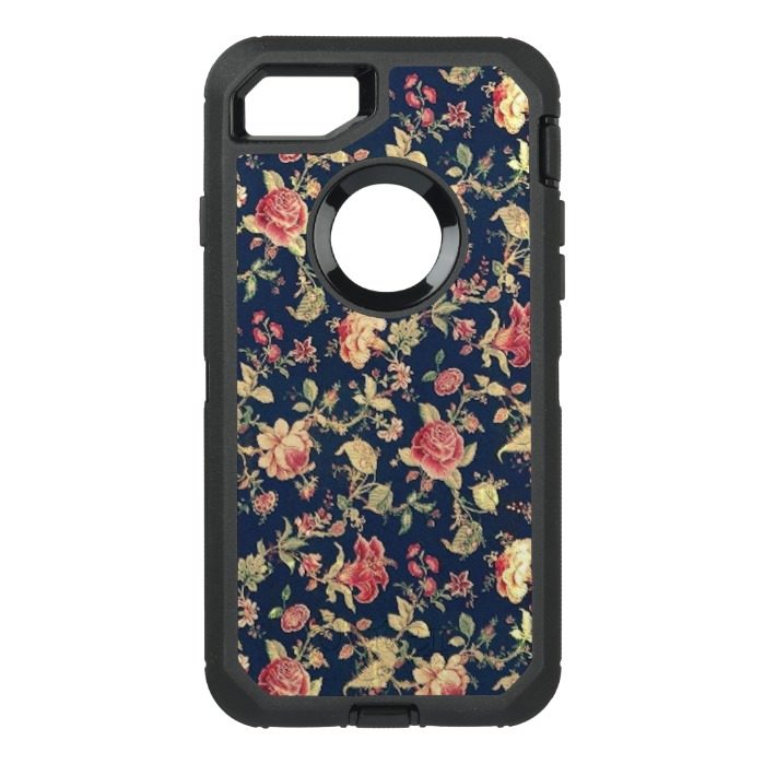 Elegant Vintage Blue Rose Floral OtterBox Defender iPhone 7 Case