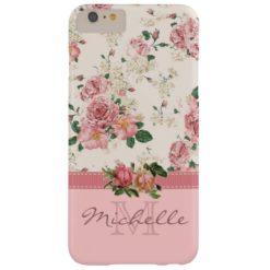 Elegant Vintage Pink Floral Rose Monogram Name Barely There iPhone 6 Plus Case