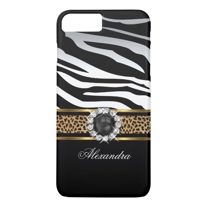 Elegant Wild Zebra Stripe Leopard Black Gold Pearl iPhone 7 Plus Case