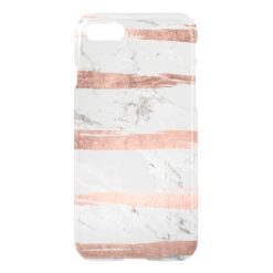 Elegant chic rose gold brush stripes white marble iPhone 7 case