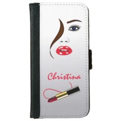 Face Red Lipstick Kiss Mirror Phone 6 6S Wallet