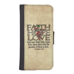 Faith Hope Love Elegant Bible Scripture Christian iPhone SE/5/5s Wallet Case