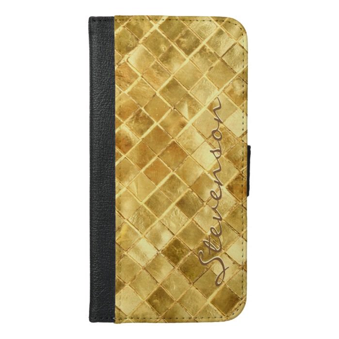 Fashion Gold Wall Brick Pattern with Monogram Name iPhone 6/6s Plus Wallet Case