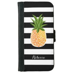 Fashionable Pineapple with Black White Stripes Wallet Phone Case For iPhone 6/6s