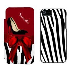 Fashionable Red & Zebra Print iPhone 5 Wallet Case
