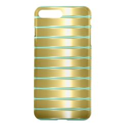 Faux Gold Metallic Stripes Custom Mint Background iPhone 7 Plus Case
