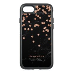 Faux Rose Gold Confetti on Black Marble OtterBox Symmetry iPhone 7 Case