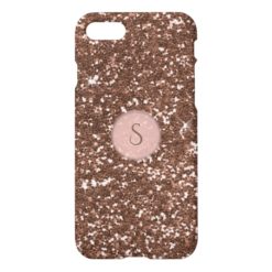 Faux Rose Gold Glitter Round Pink Monogram iPhone 7 Case