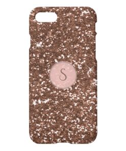 Faux Rose Gold Glitter Round Pink Monogram iPhone 7 Case
