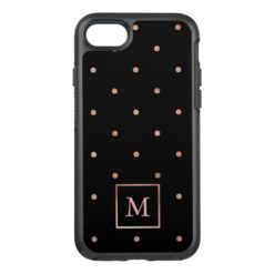 Faux Rose Gold Polka Dots on Black OtterBox Symmetry iPhone 7 Case