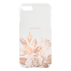 Faux Rose Gold Vintage Tea Roses Clear iPhone 7 Case