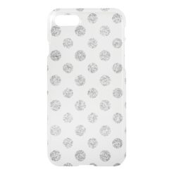 Faux Silver Glitter Polka Dots Pattern on White iPhone 7 Case