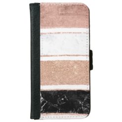 Faux rose gold glitter black white marble stripes wallet phone case for iPhone 6/6s