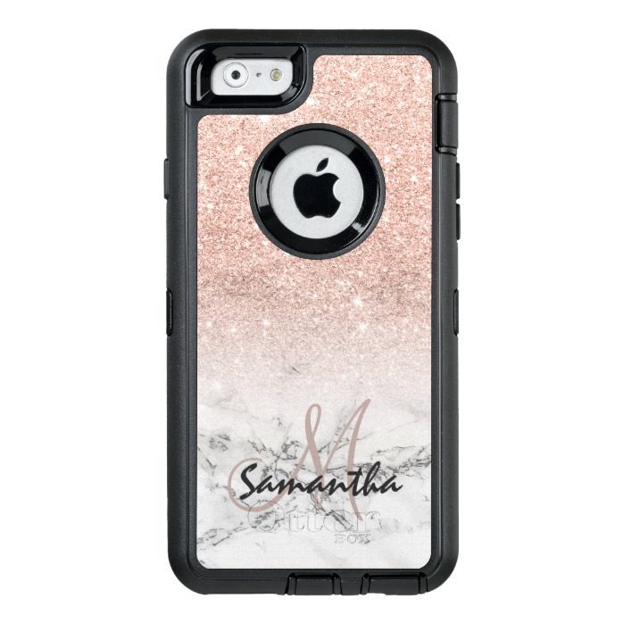 Faux rose pink glitter ombre white marble custom OtterBox defender iPhone case