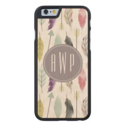 Feather and Arrows Monogram Carved Maple iPhone 6 Slim Case