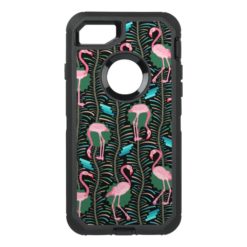 Flamingo Birds 20s Art Deco Ferns Pink Black OtterBox Defender iPhone 7 Case