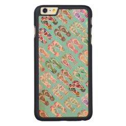 Flip Flops Girly Trendy Abstract Pattern On Teal Carved Maple iPhone 6 Plus Case